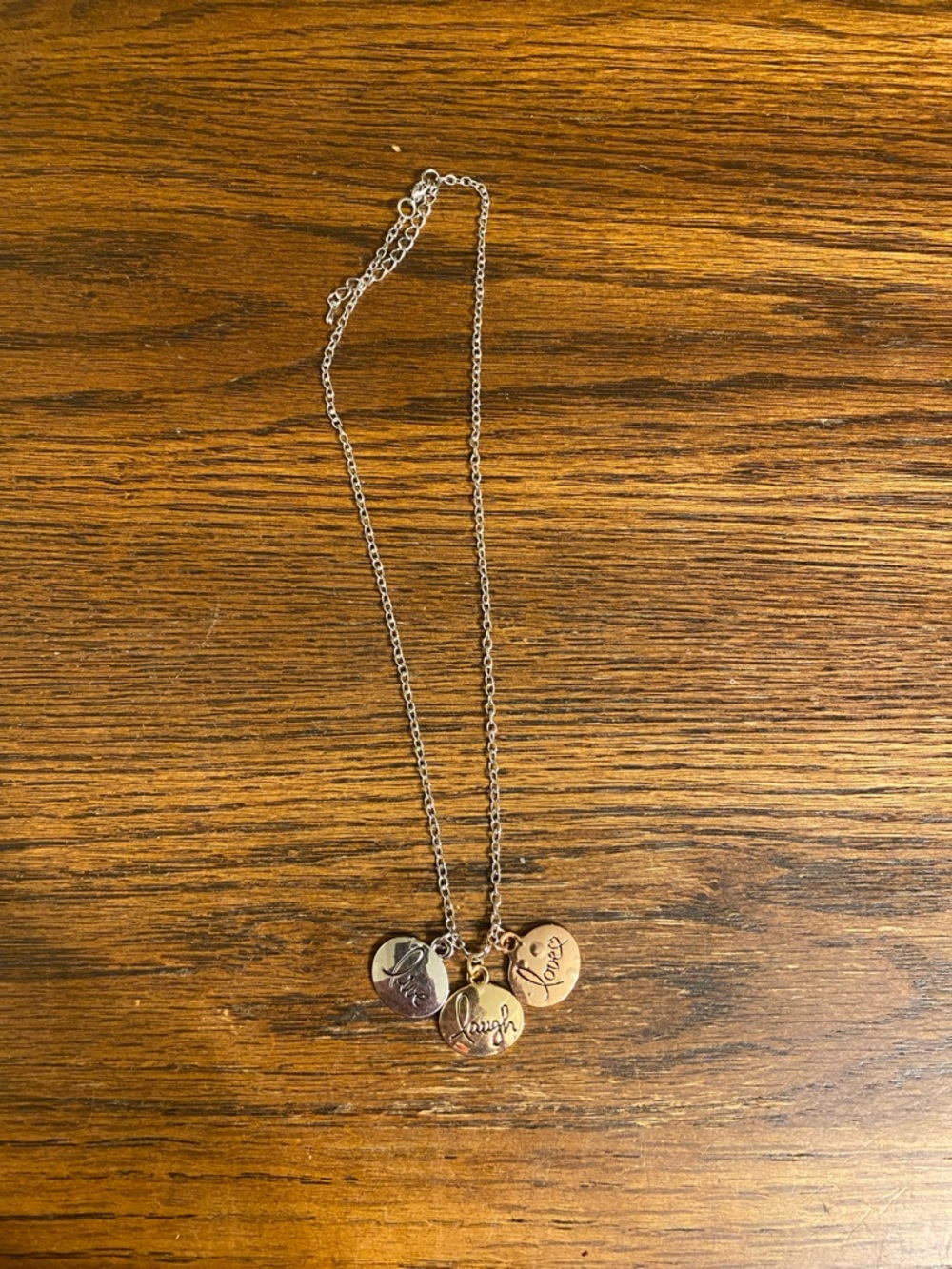 Triple Disc Charm Pendant Necklace Live Laugh Love Mixed Metal Tone